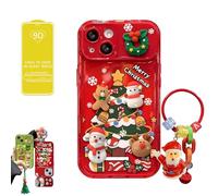 Christmas Tree Pendant Flip Mirror Case Cover for iPhone 17/16/15/14/13/12/11 Pro Max, Festive Protective Phone Case with Built-in Mirror and 3D Christmas Tree Charm (for iphone 13 promax,Red)