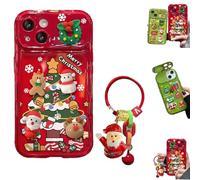 Christmas Tree Pendant Flip Mirror Case Cover for iPhone 17 16 15 14 Pro Max,Shockproof Festive Protective Phone Case with Built-in Mirror and 3D Christmas Tree Charm (Red, for 16 Pro Max)