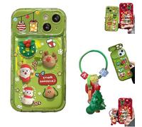 Christmas Tree Pendant Flip Mirror Case Cover for iPhone 17 16 15 14 Pro Max,Shockproof Festive Protective Phone Case with Built-in Mirror and 3D Christmas Tree Charm (Green, for 16)