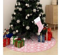 vidaXL Jupe de sapin de Noël de luxe avec chaussette Tissu Rose 150 cm