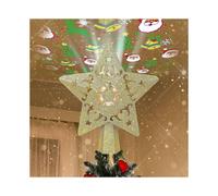 Christmas Tree Topper - Star Christmas Tree Topper Lighted with 3d Rotating Santa - Led Hollow Glitter