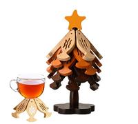 Christmas Tree Trivets - 5 Pieces Fish Design Wooden Tree Trivet with Stand | Foldable Coasters for Drinks | Heat Resistant Foldable for Hot Pot Kitchen Counter Pan Bowl Teapot Plate
