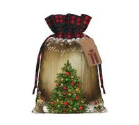 Christmas Tree2 Print Christmas Candy Bags,Holiday Party Color-Blocked Drawstring Bags,Drawstring Snack Bags