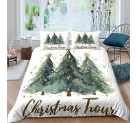 Christmas Trees Housse de Couette Hypoallergique 3 pièces 3D Imprimée Résistante Watercolor Holiday Art Parure de Lit avec 2 Taies d'oreiller Léger for Adulte Enfants Filles Single（140x200cm）