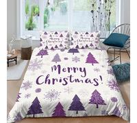 Christmas trees Housse de Couette Hypoallergique 3 pièces Imprimé en 3D Confortable Violet hiver style Linge de Lit avec 2 Taies d'oreiller Super Douce for Adulte Enfants Filles Single（135x200cm）