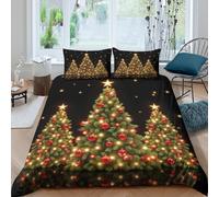 Christmas trees Housse de Couette Microfibre résistante 3 pièces 3D Effet Confortable Festive holiday decor Parure de Lit avec Fermeture Éclair Respirante for Adultes Enfants Single（135x200cm）