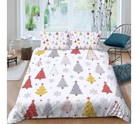 Christmas trees Linge de Lit 3D Effet Microfibre 3 Pièces Hypoallergique Festive motif de design Ensemble De Literie avec Taie d'oreiller Facile d'entretien for Chambre Adulte Single（135x200cm）