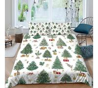 Christmas trees Linge de Lit Microfibre résistante 3 Pièces 3D Imprimée Facile d'entretien Festive holiday motif Housse de Couette avec Taie d'oreiller Douce for Chambre Adulte Single（140x200cm）