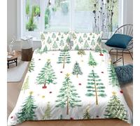 Christmas trees Parure de Lit Microfibre résistante 3 Pièces 3D Effet Douce Watercolor holiday Housse de Couette avec Fermeture Éclair Confortable for Adulte Enfants Filles Single（135x200cm）