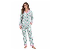 Christmas Trees & Wreaths Women's Pajama Set Button Down 2 Piece Sleepwear | Soft Lightweight Breathable Fabric Loose Cut PJs Machine Washable Sleep Set for Christmas Party and Gift