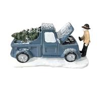 Christmas Truck Figurines - Rustic Holiday Decor for Home Office Desk | Resin Vintage with Ornaments, Miniature Snow and Tree, Accents for Room Table Shelves Apartment Display Party Decoration