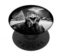 Christmas Turkey Selfie UFO Funny Black & White Vintage PopSockets PopGrip Adhésif