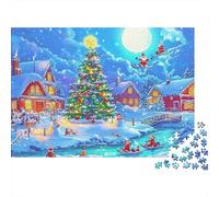 Christmas Village Scene 100% Recycled Cardboard Santa Over Tree Town 1000Pc Puzzle Adults Unique Classic Educational Games Brainteasing 70x50cm/1000pcs