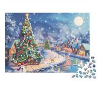Christmas Village Scene 100% Recycled Cardboard Tree by Moonlit Lake 1000 Piece Jigsaws for Adults Brain Development Classic Games 70x50cm/1000pcs