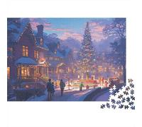 Christmas Village Scene Colourful Night City Christmas 1000 Pcs Jigsaws for Adults The Impossible Challenge Brain Development 38x26cm/1000pcs