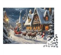 Christmas Village Scene Colourful Reindeer Sleigh Village 1000 Pcs Jigsaws for Adults The Impossible Challenge Brain Development 38x26cm/1000pcs