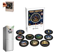 Christmas Vinyl Player Style Fridge Record Nfcs Magnetic Music Box Set，A | 9 Vinyl Style Discs And Usb C,Desk & Fridge Decoration,Nfcs Discs And Phone-Free Playback,For Christmas Decor And Gifting
