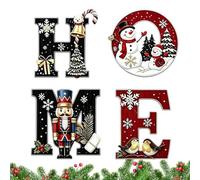 Christmas Wall Art | 4 Pieces Wooden Letter Set | Tree Decor For Home | Natural Wood, Pre-Drilled Hanging Slots | 4-Piece Christmas Wall Art Ornaments | Rustic Letter Tree & Snowman Signs Add
