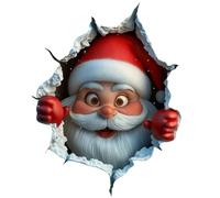 Christmas Wall Decals, Cartoon Santa Claus Wall Sticker with A Broken Walls for Winter Holiday New Year Home Decor
