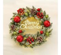 Christmas Wall Hanging Pendants, Christmas Front Door Wreath with Light, Artificial Up Christmas Wreaths Decoration, for Inside&Outside Windows Farmhouse Wedding Decor (Gold Font,30cm)