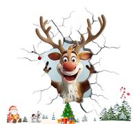 Christmas Wall Stickers - 3D Visual Design Art Clings, Reindeer Christmas Window Wall Art Decals For Door Room Home Party Shop Bathroom Classroom Kitchen Bedroom Thanksgiving,
