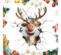 Christmas Wall Stickers - 3D Visual Design Art Clings | Reindeer Christmas Window Wall Art Decals,for Door Room Home Party Shop Bathroom Classroom Kitchen Bedroom Thanksgiving,