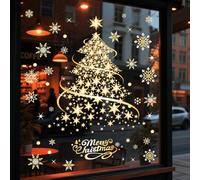 Christmas Window Clings 31.5x42in Holiday Large Christmas Window Stickers Golden Star Snowflake Tree Decals for Glass Home Shop Office Decorations