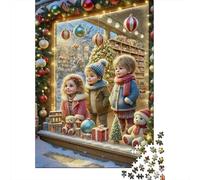 Christmas Window Display Jigsaw Puzzles for Adults Three Kids in Winter Clothes 1000 Piece for Women, Gifts for Men 38x26cm 1000pcs
