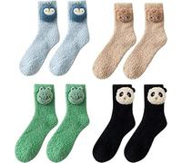 Christmas Winter Fuzzy Animal Slipper Socks,3D Animal Cartoon Socks Warm,Funny Cute Soft Coral Fleece Fluffy Plush(A 4 Pairs)