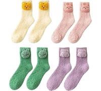 Christmas Winter Fuzzy Animal Slipper Socks,3D Animal Cartoon Socks Warm,Funny Cute Soft Coral Fleece Fluffy Plush(B 4 Pairs)
