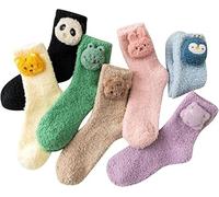 Christmas Winter Fuzzy Animal Slipper Socks,3D Animal Cartoon Socks Warm,Funny Cute Soft Coral Fleece Fluffy Plush(C 7 Pairs)