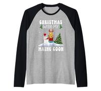 Christmas with My Maine Coon Cat Kitty Funny Xmas Manche Raglan