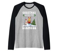 Christmas with My Siamese Cat Kitty Funny Xmas Manche Raglan