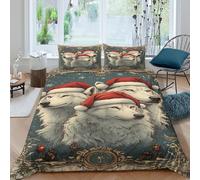 Christmas wolves Parure de Lit Microfibre 3 Pièces Imprimé en 3D Super Douce Fantaisie illustration Ensemble De Literie avec Fermeture Éclair Résistante for Adultes Enfants Single（140x200cm）
