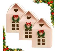 Christmas Wonderland Cottage Gift Box, 3D Pop Up Christmas House Gift Boxes, Paper Treat Boxes for Holiday Party Favors, Cookie Candy Packaging, Festive Goodie Bags Decorations(3PCS Pink A)