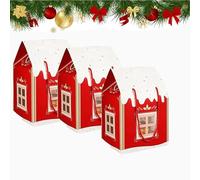 Christmas Wonderland Cottage Lot de 3 boîtes cadeaux réutilisables avec couvercle pour cadeaux de maison Rouge
