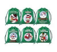 Christmas Wrapping Bags - Drawstring Pouch | Candy Bags With 6 Pieces, Party Favor Bag For Kids, Flannel Storage With Reusable Fabric, Celebration Candy Sacks For Seasonal Gifting