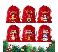 Christmas Wrapping Gift Bags - 6 Pieces Snowman Christmas Drawstring Gift Bags | Xmass Red Velvets Sacks for Kids Adults Holiday Parties Stocking Stuffers Wedding Favors Indoor