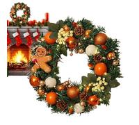 Christmas Wreath, 40 Cm Landhaus Lebkuchenkranz Mit Beleuchtung Für Zuhause, Realistische Deko Für Eingangstür Fenster Kamindekoration Wand Innen Außen Büro