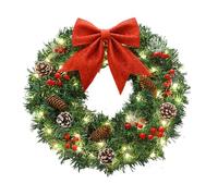 Christmas Wreath - Artificial Christmas Wreath, 15 inch Artificial with Lights, Front Door Wreathh Christmass Decor for Home Decor Indoor Window Wall Garden Yard Living Room Office Party