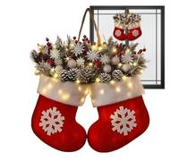 Christmas Wreath - Christmas Wreath with Lights | Faux Pine Branches with Red Berries Pine Cones, Hanging Decor Perfect for Porch Window Patio Mantel Party, 30x40cm