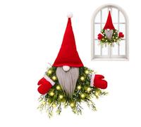 Christmas Wreath - GNOME LED Lighted Decoration Illuminated Holiday Garland | Adorable Plush GNOME Accent Warm Twinkle Lights for Indoor, Outdoor Or Home Decor, 20.47x14.57in