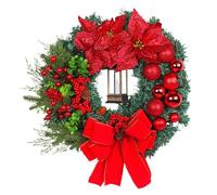 Christmas Wreath - Lighted Holiday Garland for Front Door | Artificial Pine Greenery with LED Lights and Red Bow, Winter Seasonal Decoration for Wall Porch Window Mantel Fireplace Indoor Outdoor Home