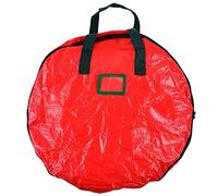 Christmas Wreath Storage Bag | PE Woven Fabric Particle Barrier Round Red Bag for Holiday Decorations/Home Party/Office | Double Zipper & Handle Design