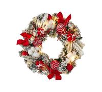 Christmas Wreath with Lights, Light Up Christmas Wreath, Pre Lit Door Decorations, Snowy Flocked Wreath, Christmas Door Wreath, Holiday Garland Ornament Battery Operated for Front Door Wall