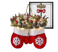 Christmas Wreaths - Velours - 30,5 x 40,6 cm - Rideau de Porte avec LED Garland, cônes de pin, Baies Rouges, Branches Accent, Wreath Decoration for Farmhouse | Nappe Window Porch Patio Wedding