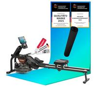 Christopeit Rameur d'eau Garda - Rameur avec résistance à l'eau pour la maison, ordinateur d'entraînement LCD, support de tablette, hauteur d'assise 37 cm, Bluetooth, cinéma, peu encombrant, jusqu'à