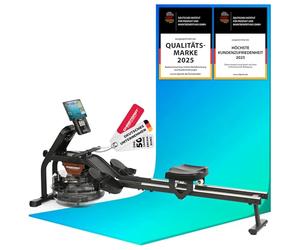 Christopeit Rameur d'eau Garda - Rameur avec résistance à l'eau pour la maison, ordinateur d'entraînement LCD, support de tablette, hauteur d'assise 37 cm, Bluetooth, cinéma peu encombrant, jusqu'à