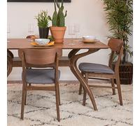 Christopher Knight Home Lucious Lot de 2 chaises de salle à manger en tissu/finition noyer Gris foncé
