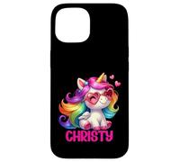 Christy Nom personnalisé Licorne colorée pour Femmes et Filles Coque pour iPhone 15